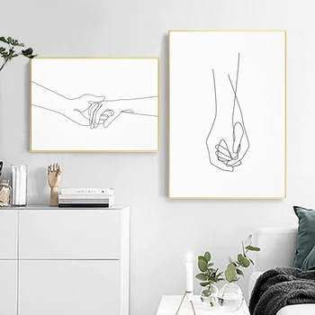

Couple Hands Line Drawing Print Abstract Posters and Prints Black White Artwork Canvas Painting Pictured Home Wall Decor
