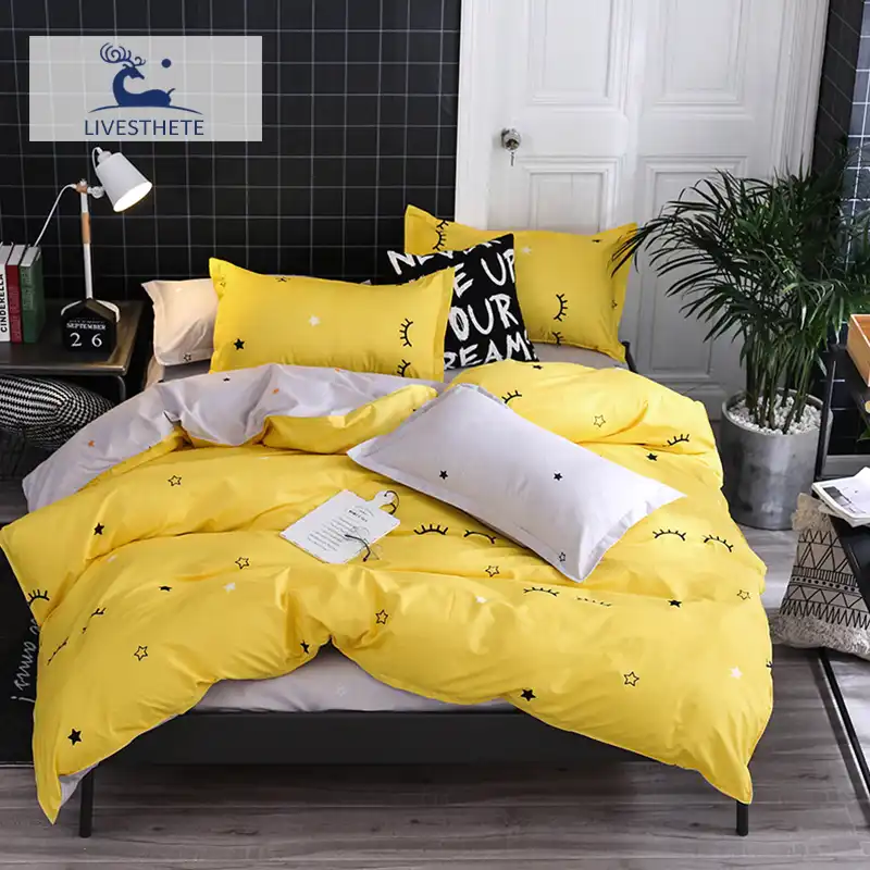 Liv Esthete Fashion Eyelash Yellow Bedding Set Soft Printed Duvet