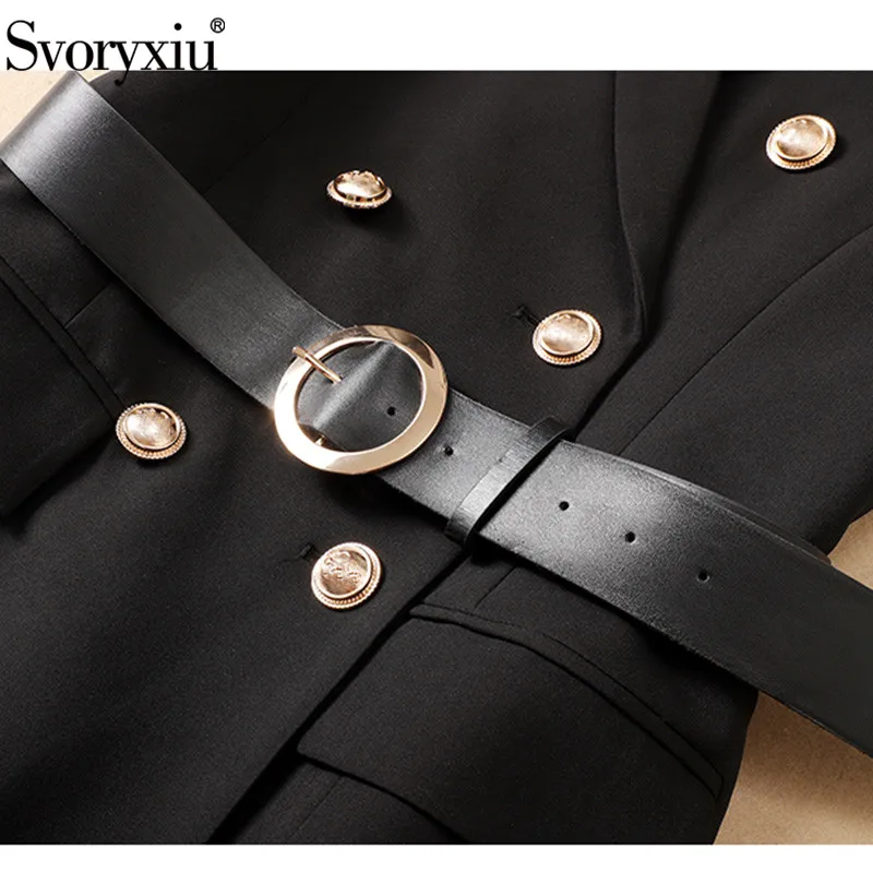Svoryxiu 2020 Autumn Winter Designer Office Lady Black Long Trench Coat Women's luxury Golden Double Breasted Overcoat Outwear