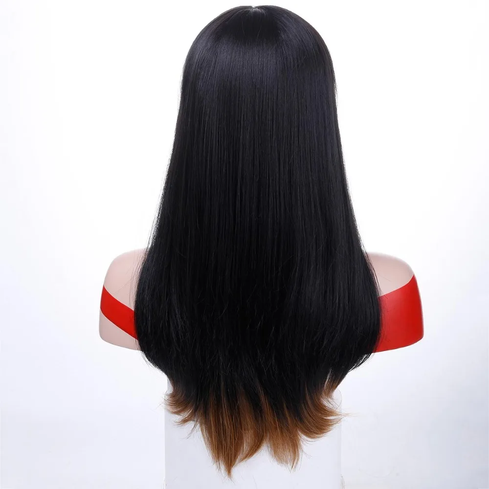 

WTB Long Straight Synthetic Wig Mixed Brown and Black Long Wigs for White /Black Women Middle Part Nature Wigs with Bangs Ombre