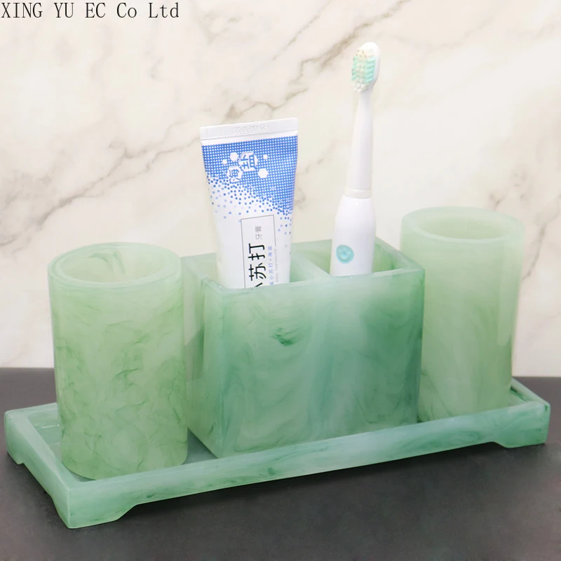 

Nordic Bathroom Supplies White Resin Toothbrush Holder Soap Dish Storage Tray Toothbrush Cup Simple Bathroom Five-piece Set