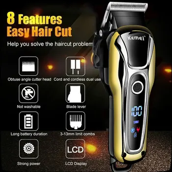 

Kemei Hair Clipper Professional Barber Cordless Hair Clippers Rechargeable Hair Cutter Machine Electric Hair Trimmer For Men