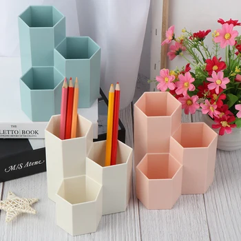 

3 colors Pen Storage Cosmetic Makeup Storage Box Desk Drawer Organizer Home Office Hexagonal Pen Pencil Holder