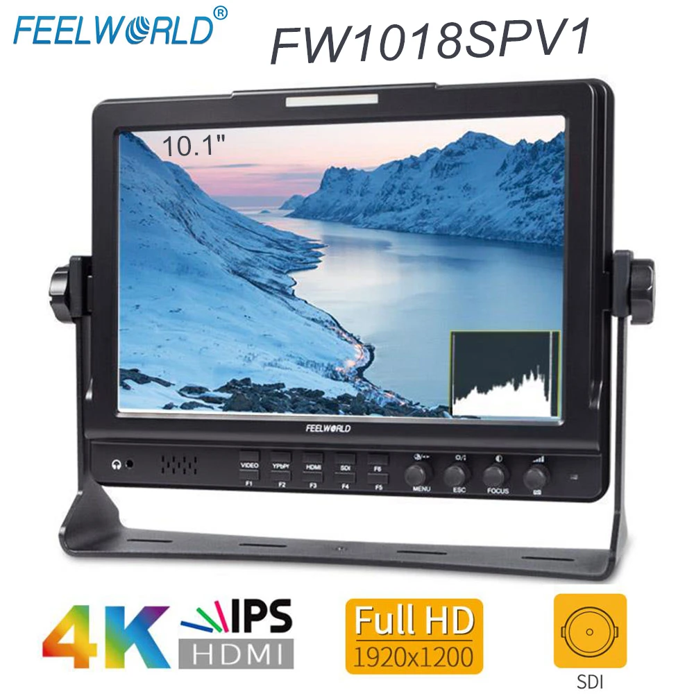 FEELWORLD FW1018SPV1 10.1&ldquo; IPS Full HD 1920*1200 HDMI/3G-SDI Director Monitor With Tally Light for Jimmy Jibs and DSLR Cameras