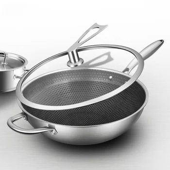 

Stainless Steel Wok 30CM32CM Non-stick Pan Without Oily Smoke and Uncoated Flat-bottomed Induction Cooker Gas Cookware Cookware