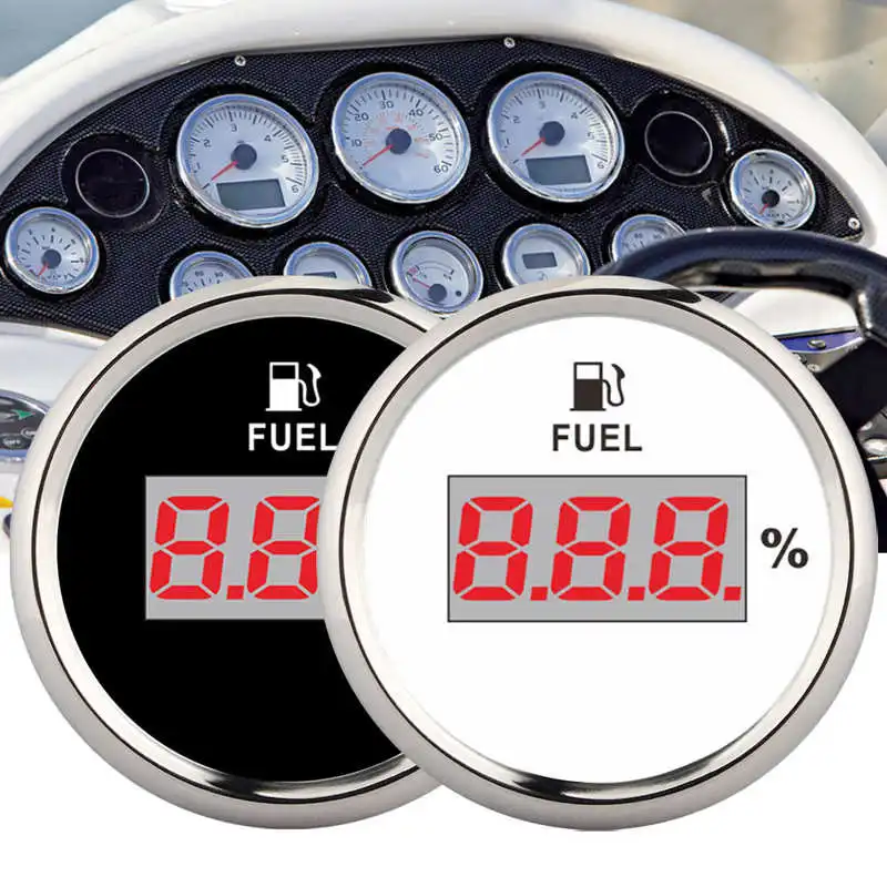 2in 52mm 190ohm Digital Fuel Gauge Oil Level Meter Percentage For 12v/24v Yacht Boat Cat