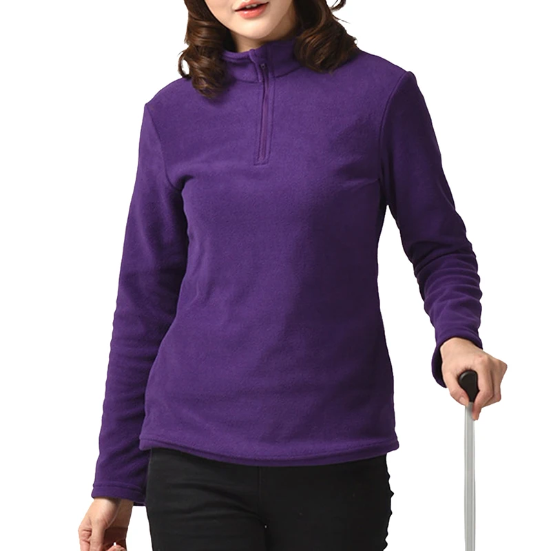 Sfit женское уличное Пальто Повседневная рубашка 4 цвета на молнии однотонная верхняя одежда теплое пальто зима осень спортивный Топ куртка с длинными рукавами - Цвет: Purple