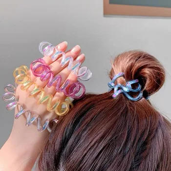 

Telephone Cable Hair Ties for Women Fashion Transparent Head Ties Girl Rubber Band Scrunchie