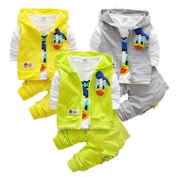 

2020 Donald Duck Boys Clothing Sets Kids Autumn Character Cotton Long Sleeve Shirt +Pants+ Vest 3 Pcs Suit Children Clothes Set