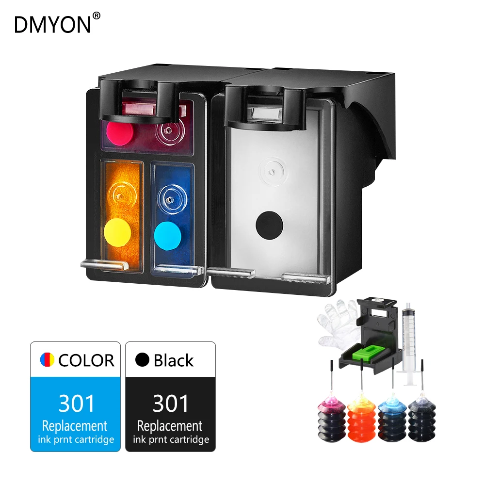 

DMYON Compatible 301XL Refill Ink Cartridge Replacement for HP 301 for Deskjet 1000 1050 2000 2050 2510 3000 3054 Printer