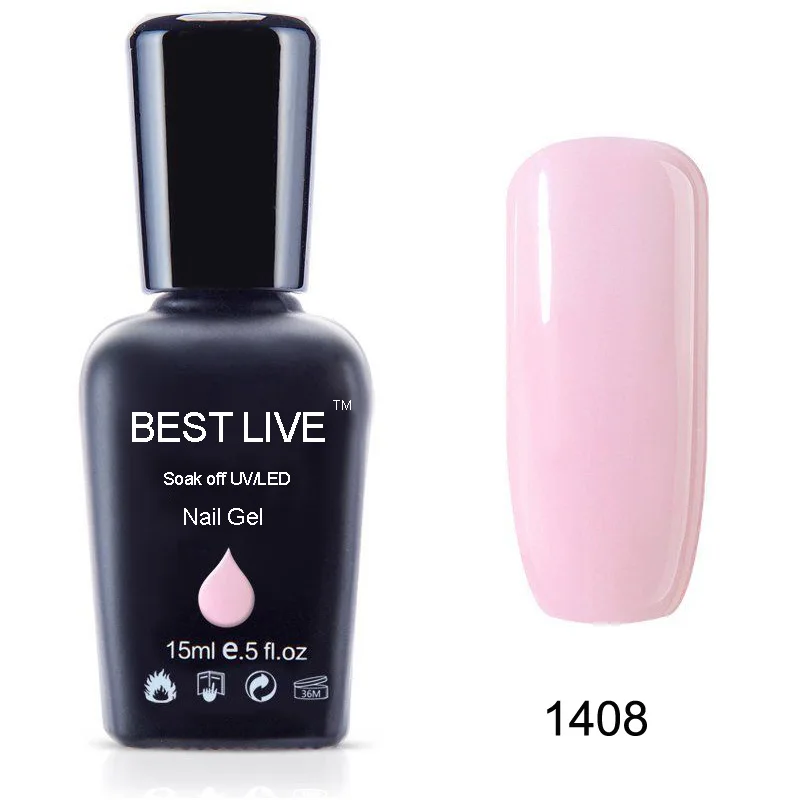 BEST LIVE 15 мл УФ-гель для ногтей замачиваемый УФ и Светодиодный УФ-лак для ногтей УФ-гель лак для ногтей Красота Маникюр сделай сам белый/черный/розовый#1019-1411 - Цвет: 1408