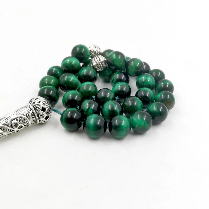 Tasbih big size Natural Green tiger eye stone Muslim Misbaha rosary bead arabic Accessories bracelet islamic Luxury Eid gift