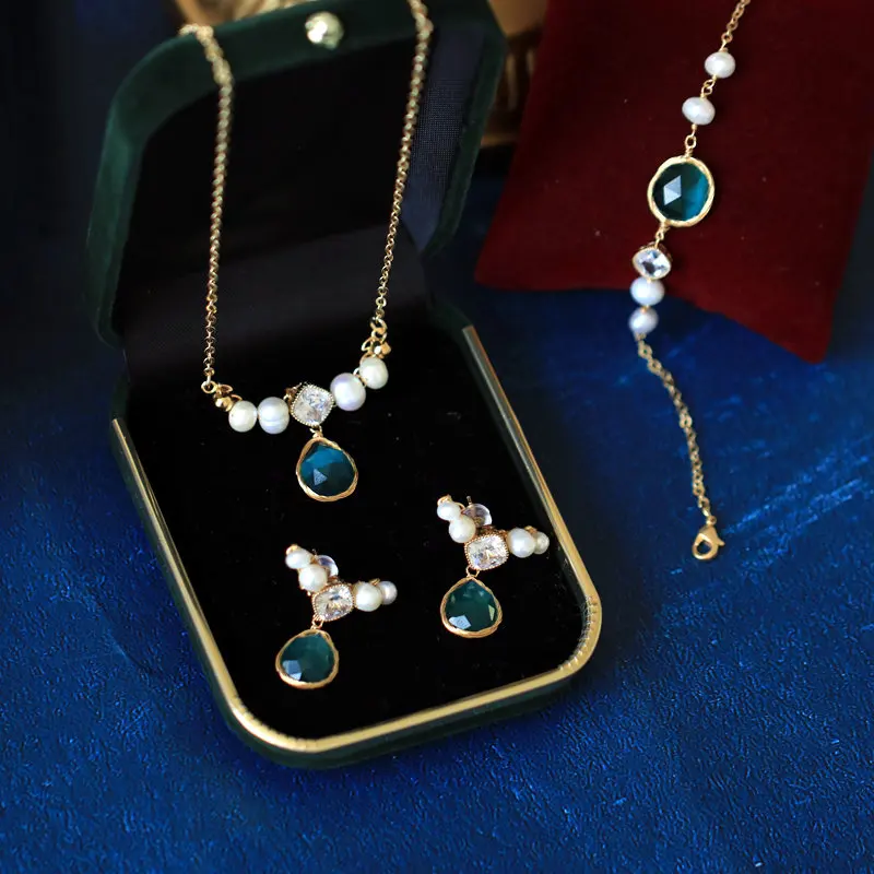 SINZRY, натуральный пресноводный жемчуг, винтажное ожерелье, браслет, серьги, набор украшений для женщин - Окраска металла: 3PCS PER SET