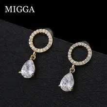 MIGGA блестящие AAA кубический циркон капли воды серьги золото цвет CZ камень кристалл для женщин вечерние ювелирные изделия