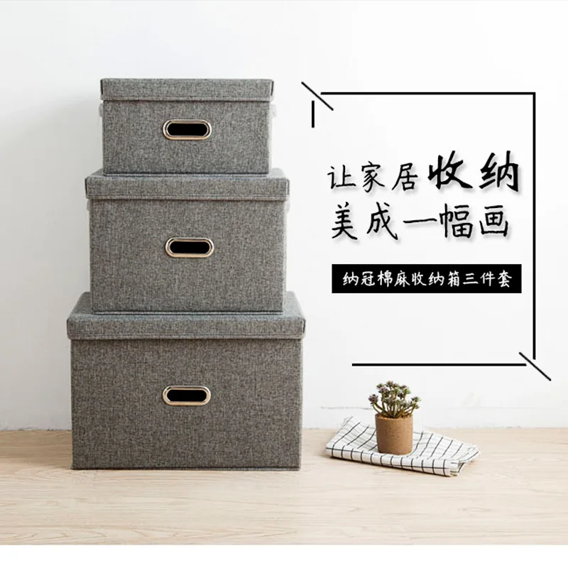 

Cotton Linen Storage Box Foldable Household Storage Bedroom Size Medium Clothes Storage Finishing Box