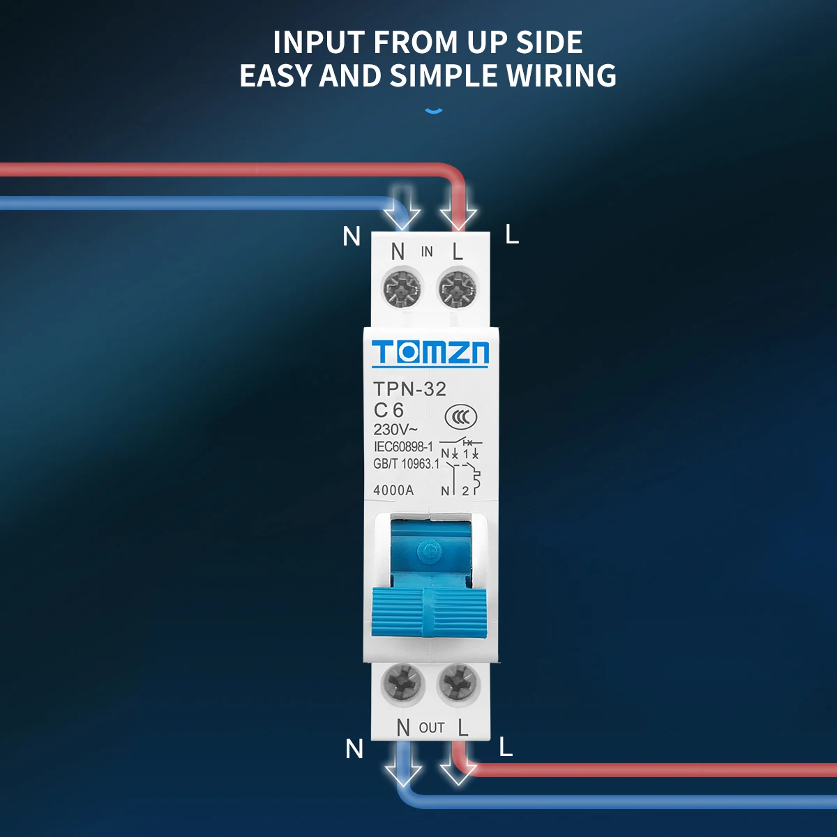 Mini interruptor do TPN, 1P + N, MCB 10A,16A,20A,25A,32A