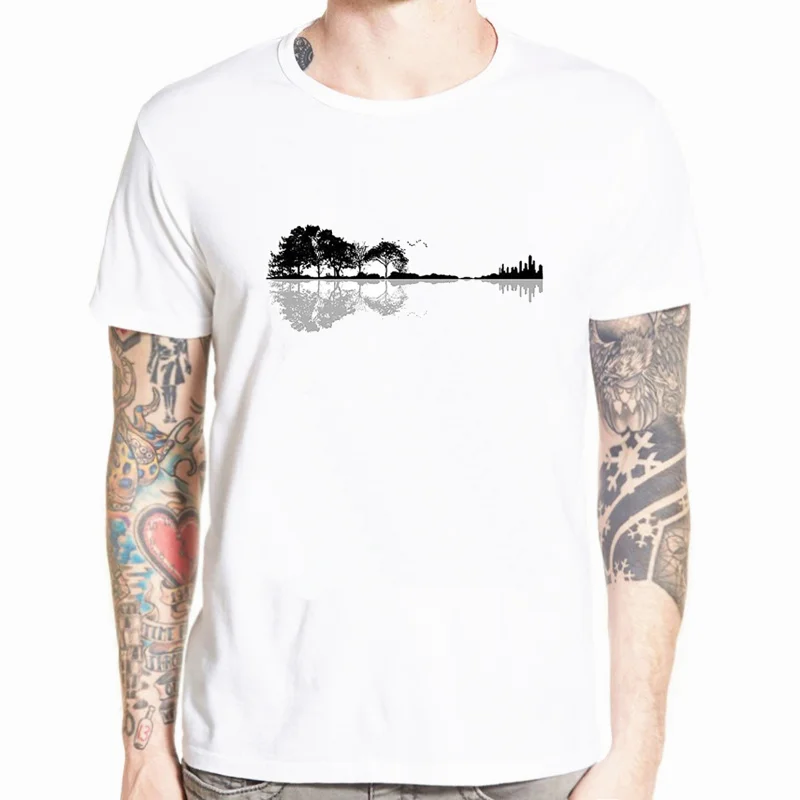Novelty Nature Guitar T Shirt Men Women Fashion Summer Style Music Instrument Tree Silhouette Ukulele Guitar Shape Streetwear