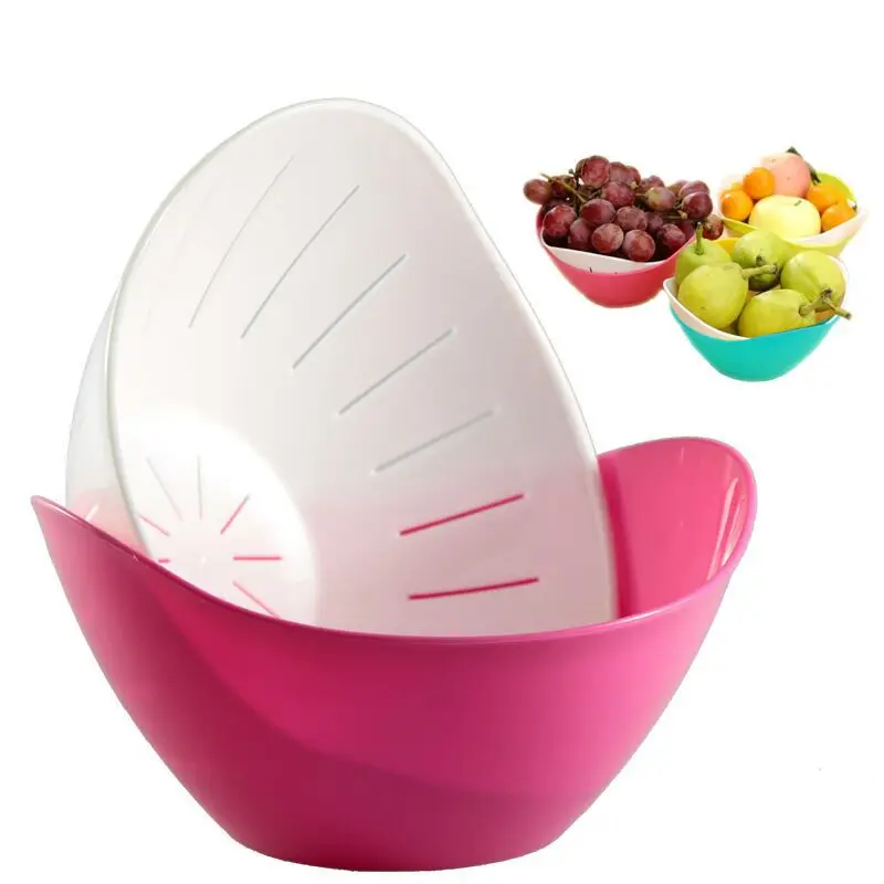 

Imported from Japan Sanada Kitchen Storage Double Layer Fruit Basket Plastic Water Draining Storage Tray Fruit Bowl Flower-shape