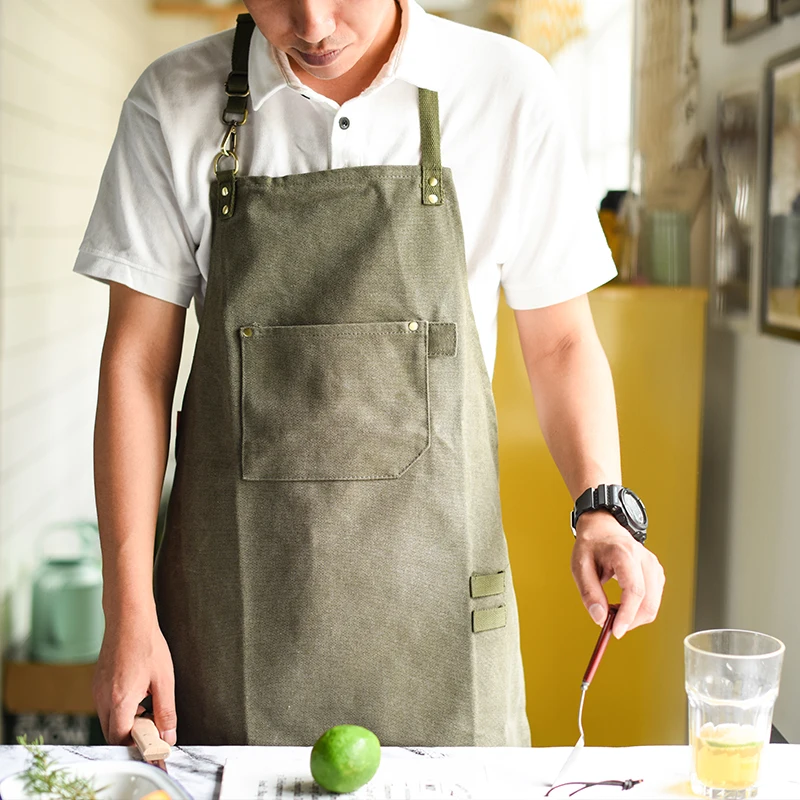 New Workshop Chef Tool kitchen Aprons for Women Man Heavy Duty Thick Water Resistant Washed Canvas with Pockets Work Wear Bib