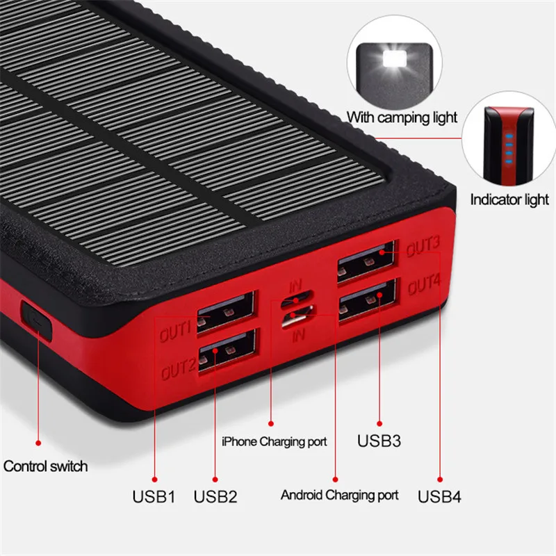 50000mAh Solar Wireless Power Bank Portable Charger Large Capacity 4USB External Battery Fast Charging for Xiaomi IPhone