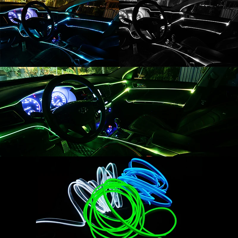 5M 3M USB кабель с EL холодной линии гибкая огни автомобиля интерьера формы отрезных полос атмосферная лампа автомобильная дверца салон рассеянного света