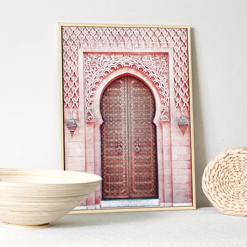 Religion-Wall-Art-Canvas-Poster-Moroccan-Arch-Pink-Door-Muslim-Print-Nordic-Decorative-Picture-Painting-Modern (3)