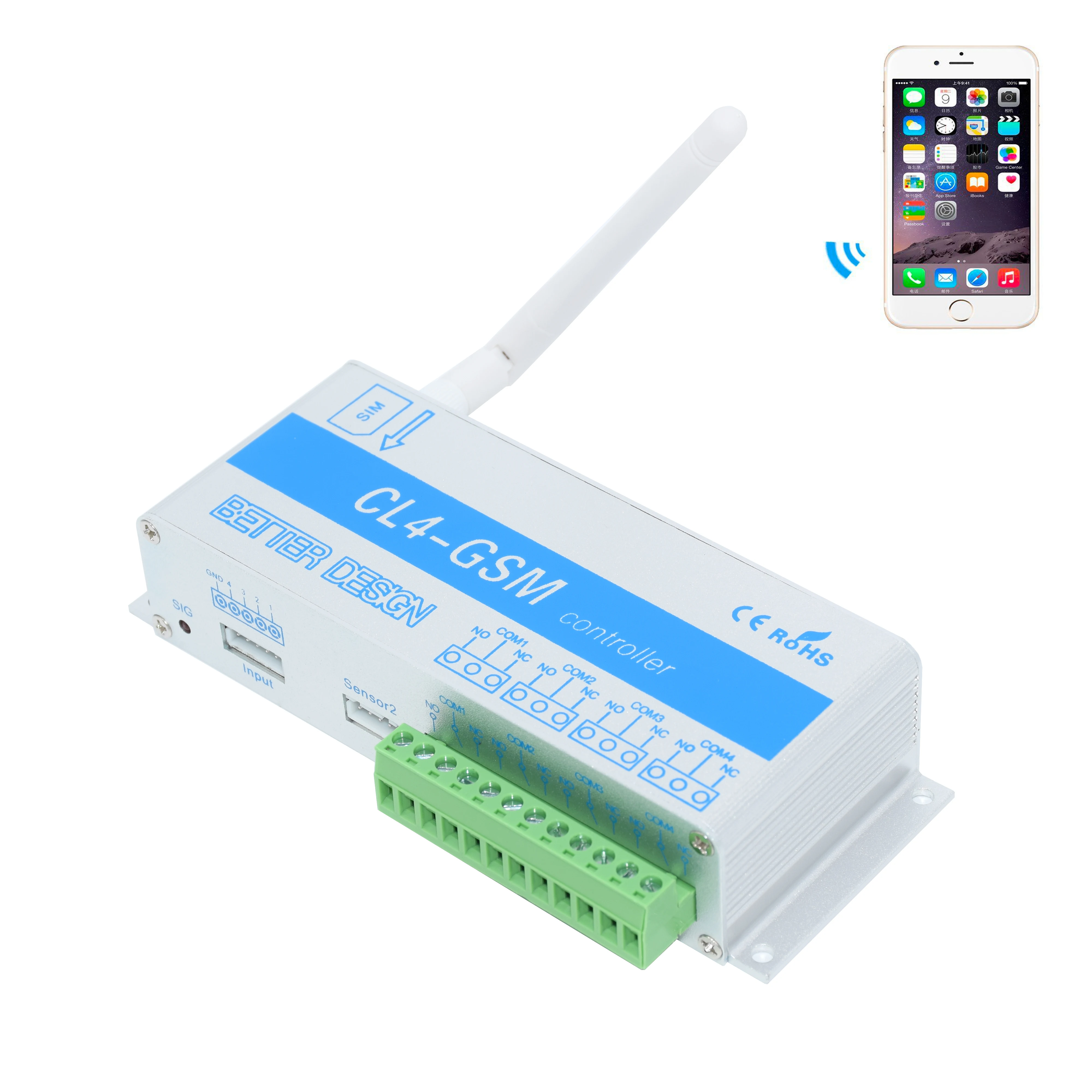 Controlador de interruptor de encendido/apagado inalámbrico GSM SMS, CL4-GSM con 4 salidas de relé para sistema de seguridad inteligente