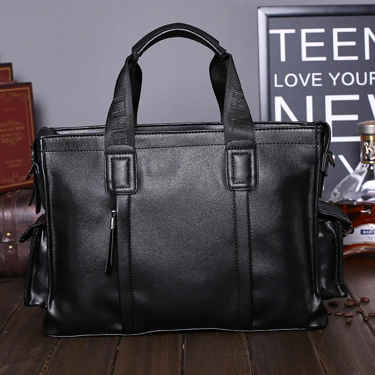 Crazy Horse Black Brown Bussines Bag Men Leather Bags Briefcases Work With Compartments Male Casual Solid Attache Case 0016