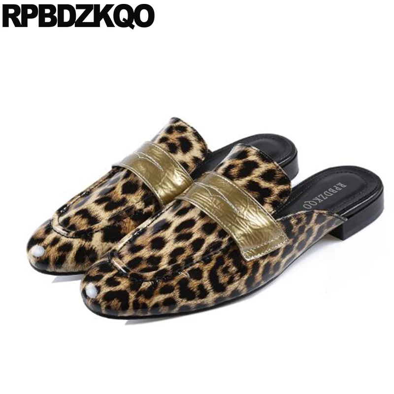 

Mules Slippers Sandals Leopard Print Slip On Custom Patent Leather Brand Women Designer Ladies Beautiful Flats Shoes Chinese