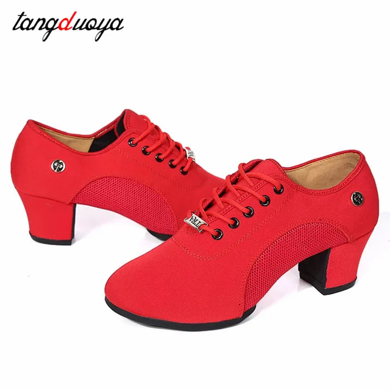 Dance Shoes Woman's Latin Ballroom Dance Shoes Soft Sole Cloth Women Tango Practice Dance Shoes Middle Heel Ladies Non-Slip Sneakers