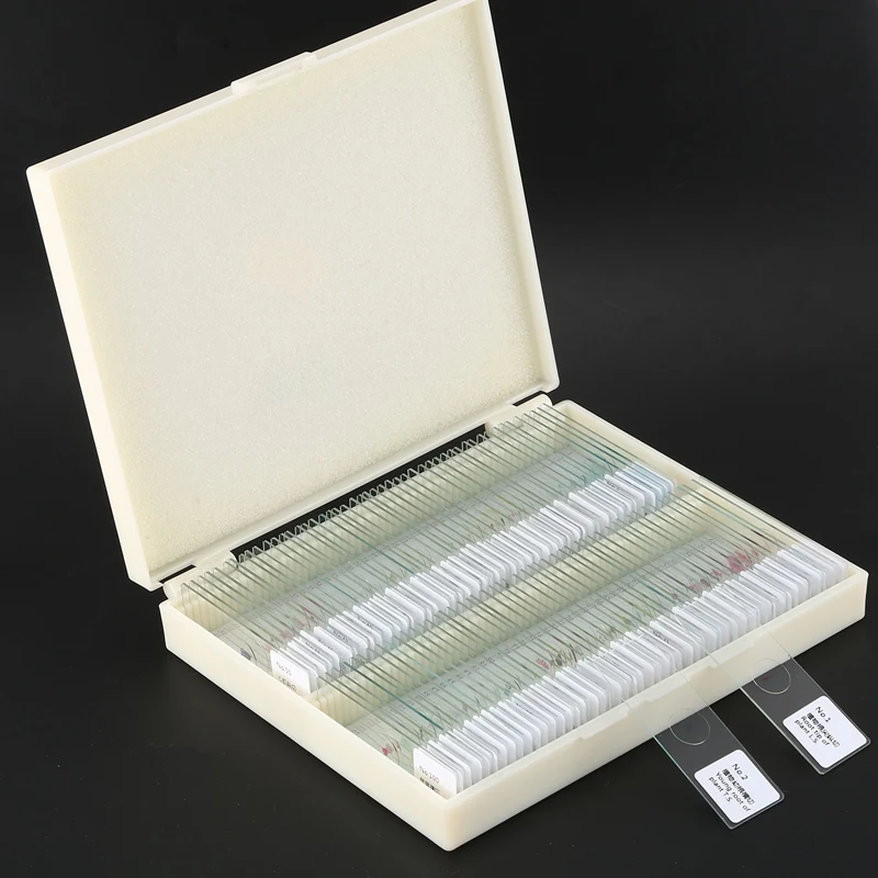 100PCS Professional Glass Slice Prepared Microscope Slides Educational Specimen Human Tissue Sections with Plastic Box