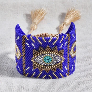 

Rttooas Turkish Evil Eye Bracelet Women MIYUKI Blue Cuff Bracelets Pulseras Mujer Moda 2020 Handmade Woven Jewelry