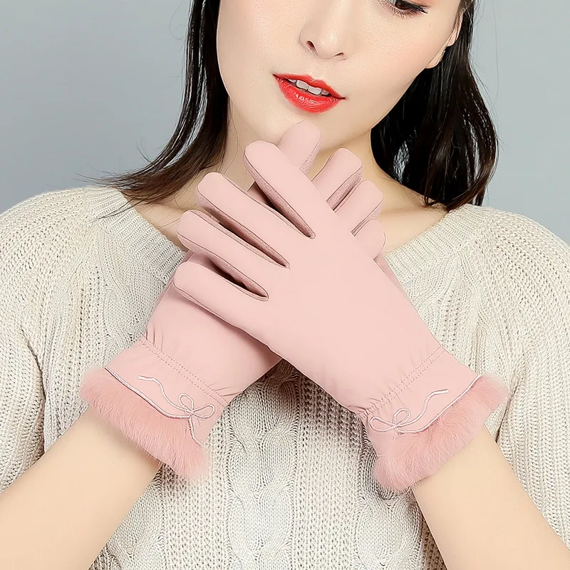 see chart Winter plush and thicker warm lady gloves, touch screen cold-proof outdoor riding gloves - Цвет: see chart
