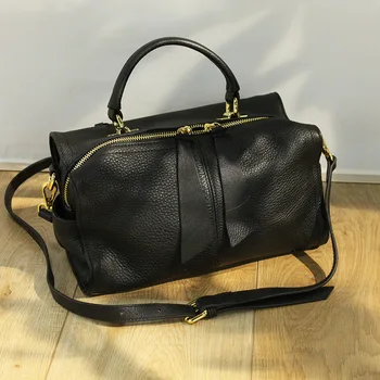 

Ellacey Genuine Leather Boston Bag Punk Style Cow Leather Handbag Moto&Biker Shoulder Bag Vintage Casual Crossbody Bag IT Bag