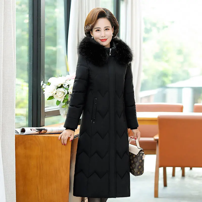 Beste Vrouwen Kleurrijke Bontkraag Lange Hooded Oversized Winter Down Jas Dikke Warme Jas Katoen Gewatteerde Gewatteerd Parka 3D Grote Pocket