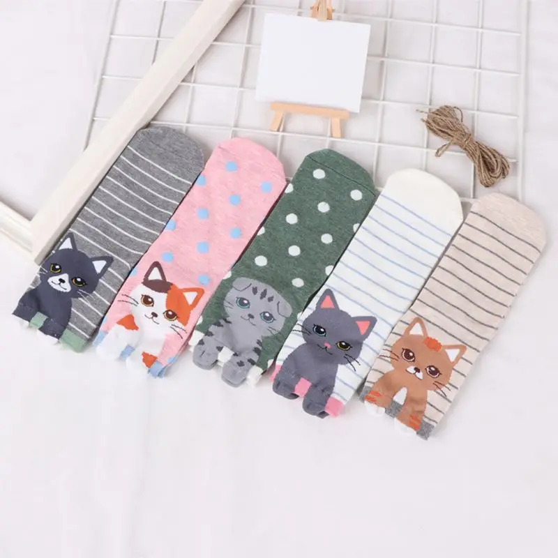 

Women Cotton Long Straight Crew Socks Cute 3D Cartoon Meow Cat Stripes Dot Printed Japanese Style Mid Tube Hosiery