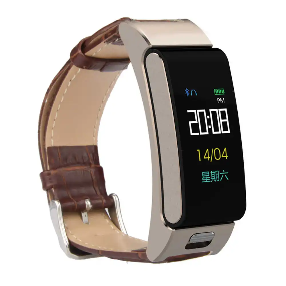 Leather Brown SYYTECH A9S смарт-браслет Bluetooth гарнитура пульсометр Мониторинг Артериального давления спортивные Смарт-часы телефон - Цвет: Leather Brown