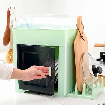 

Kitchen Dish drain storage rack household tableware storage box two-layer with lid plastic cupboard kitchen supplies pf9218