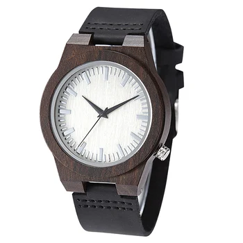 

Men Quartz Watch Casual Wooden Case Round Dial Wrist Watch with Resin Band LL@17