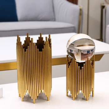 

Sales Ins Metal Base Crystal Ball Statue Ornaments Home Furnishing Decoration Office Cafe Livingroom Desktop Figurines Crafts