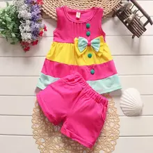BibiCola, модные комплекты летней одежды для маленьких девочек, костюмы для детей, Детская футболка с цветочным принтом и бантом+ короткие штаны, комплект одежды