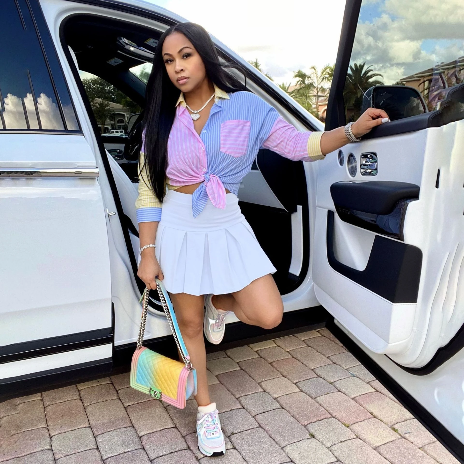 Camisetas y faldas de moda informal para mujer, conjuntos de dos piezas, camisas a rayas elegantes + minifaldas plisadas, ropa de calle para primavera y otoño|Trajes de vestir| - AliExpress