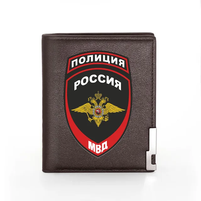 Fashion Security Officer Police Badge Printing Men's Wallet  Leather Purse For Men Credit Card Holder Short Male Slim Money Bags BG956-Brown