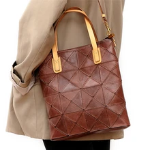 

Original retro 2022 new fashion leather women's bag geometric Lingge bag simple handmade leather bag women's portable Tote Bag