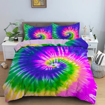 

Tie Dye Duvet Cover Colorful Rainbow Pattern Comforter Cover Set Hippie Spiral Trippy Style Bedding Set Abstract Art Bedroom