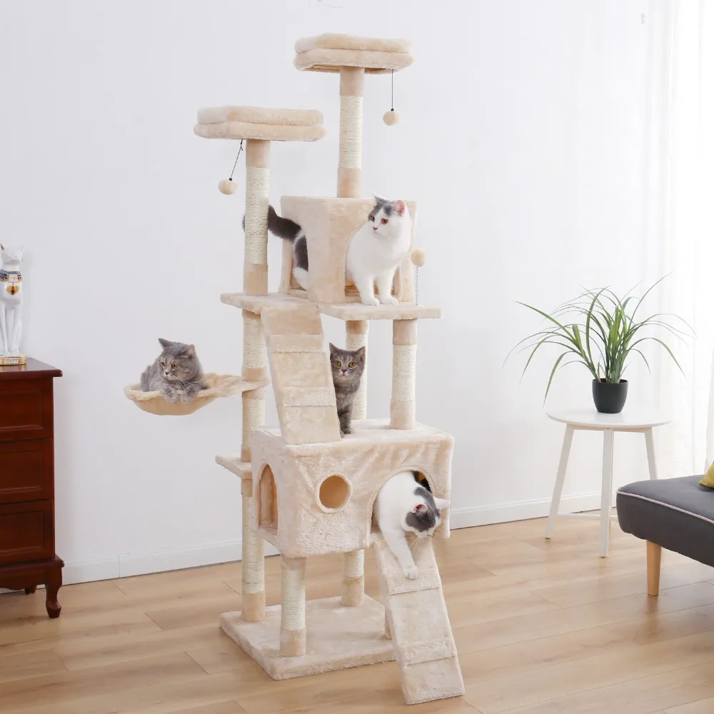 H176cm Pet Cat Tree House Condo Toy Scratching Post for Cats Wood Climbing Tree Cat Tree Towers Furniture Fast Domestic Delivery