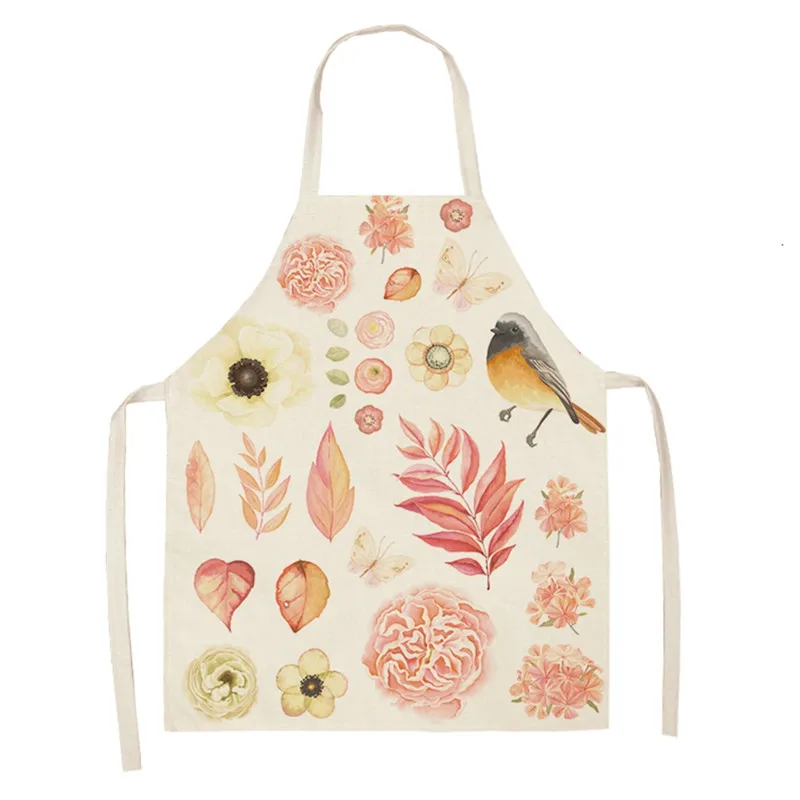 Imixlot Women Kitchen Apron Flower and Bird Theme Pattern Waterproof Linen Apron Sleeveless Waist Bib