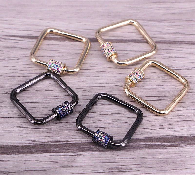 

2PCS, 26*27mm, CZ Micro Pave Crystal Zirconia Square Clasp Lock Carabiner Pave Lock Jewelry Findings
