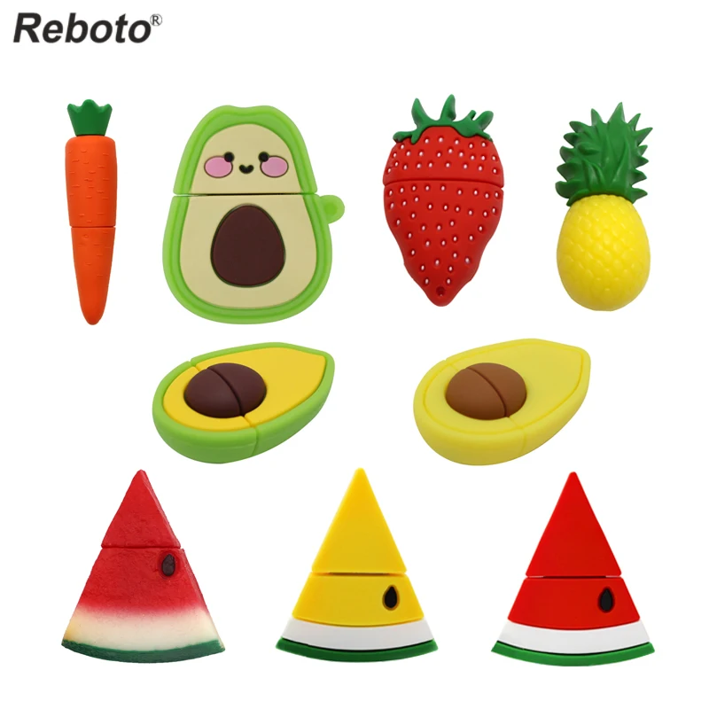 Pendrive USB 2,0 de 4GB, 8GB, 16GB, 32GB, Fruta de dibujos animados, zanahoria, piña, fresa, sandía, aguacate, cereza