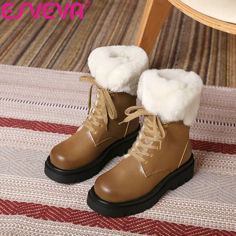 

ESVEVA 2022 Winter Natural fur Outdoor Warm Female Shoes Women's Thick Bottom to Keep Warm Size 34-39